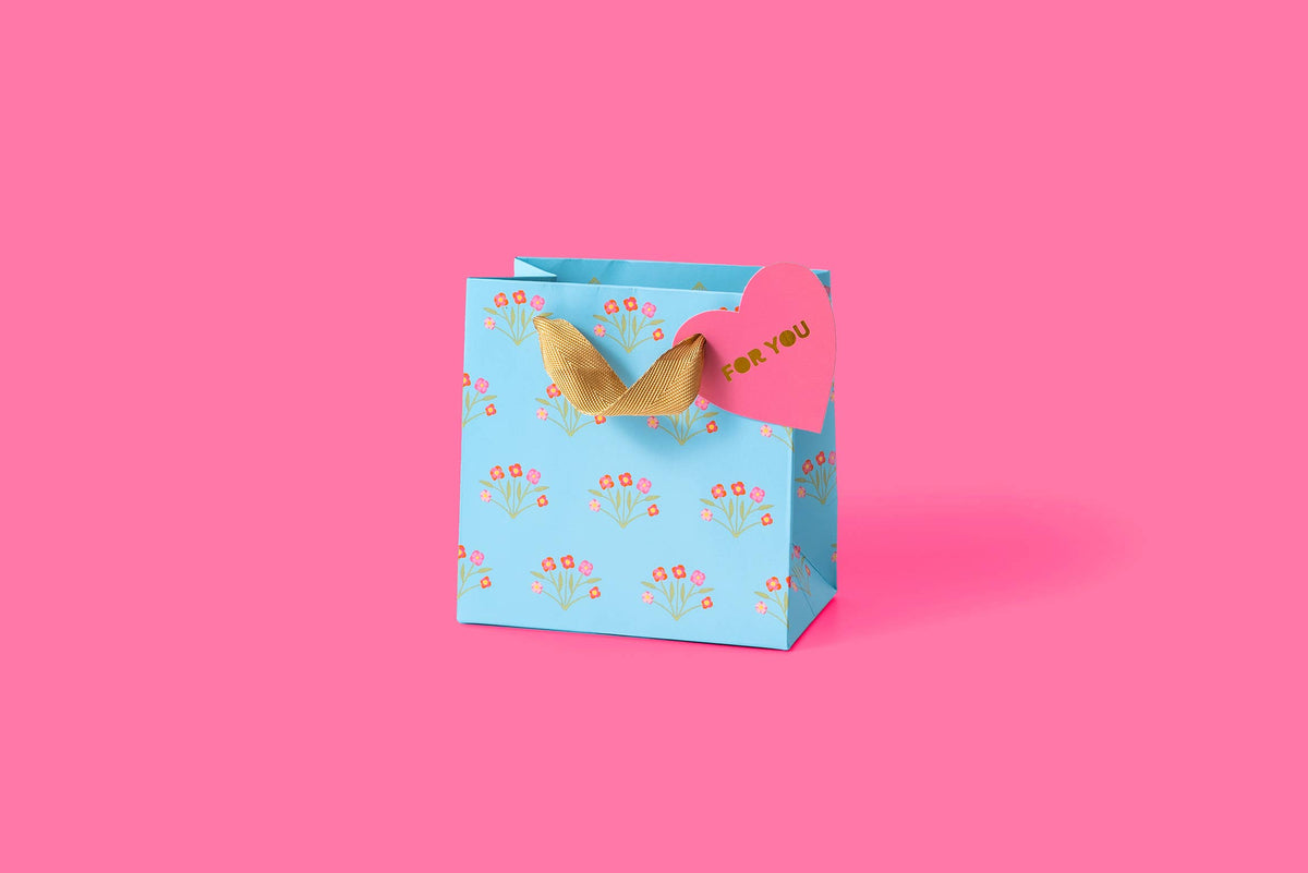 Gift Bags - Blue w/ Bouquets - Assorted Sizes: Small