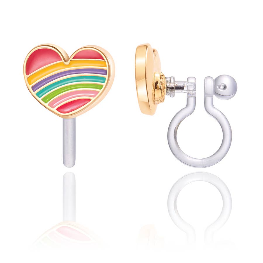CLIP ON Cutie Earrings | Rainbow Heart