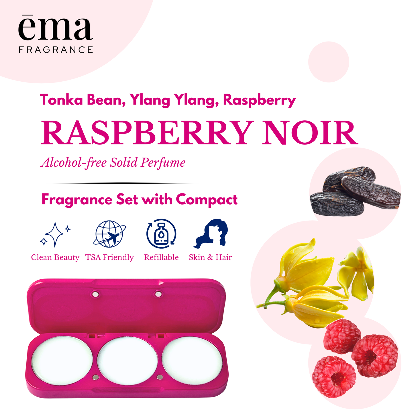 Raspberry Noir Set: Refillable Compact + 3 Fragrance Scents