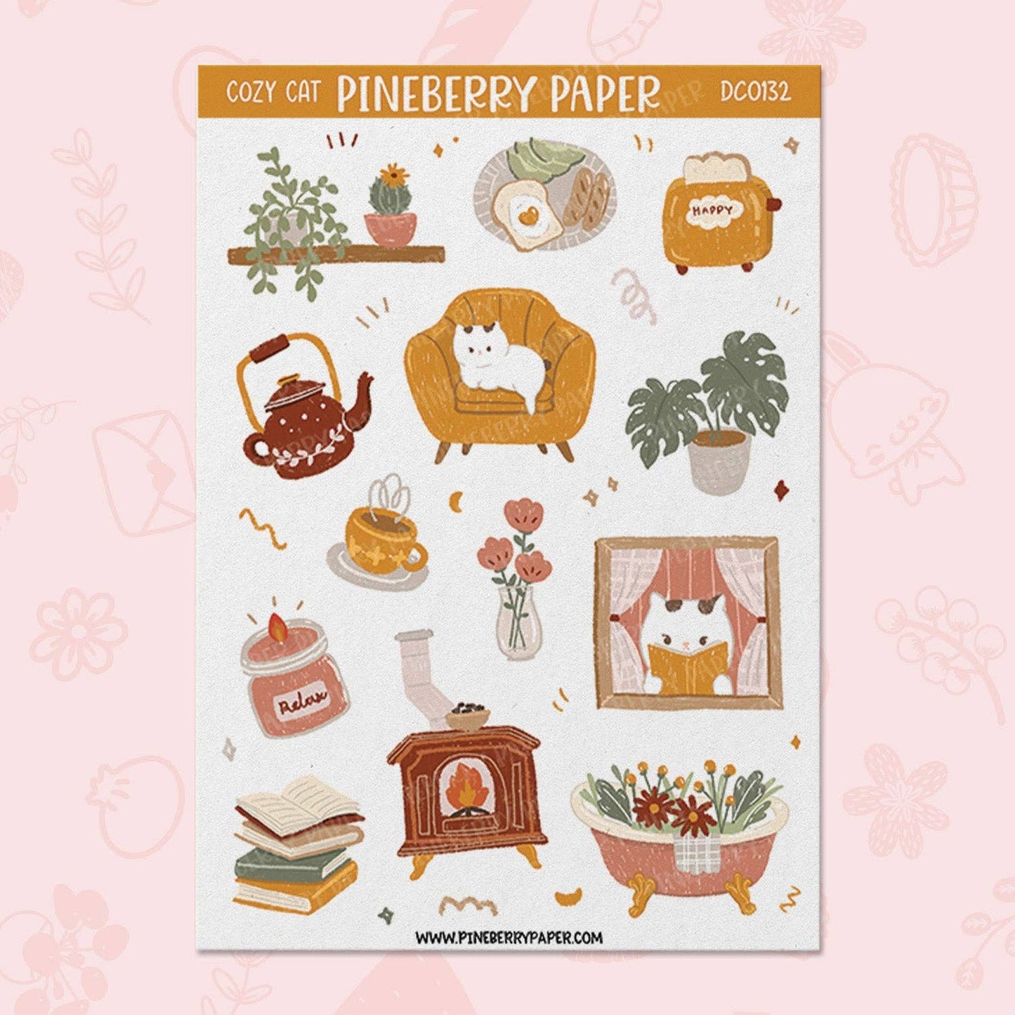 Cozy Cat Home Sticker Sheet: 1 sheet