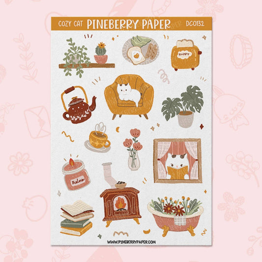 Cozy Cat Home Sticker Sheet: 1 sheet