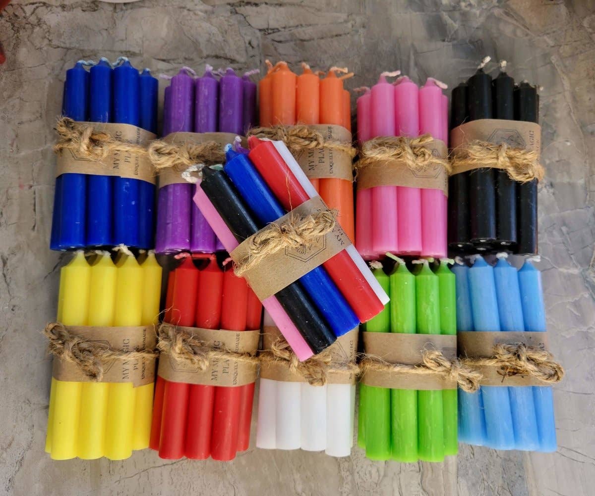 Set of 10 mini Candles 4" chime unscented Home Decor: Brown