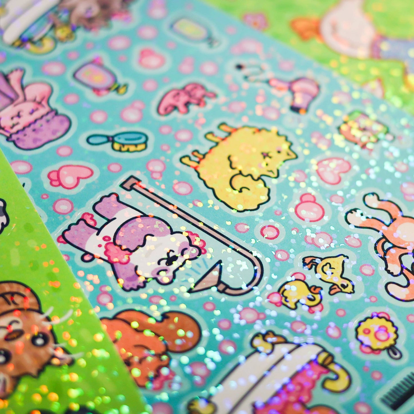Ducks with Hats Floral Spring Animals Glitter Sticker Sheet