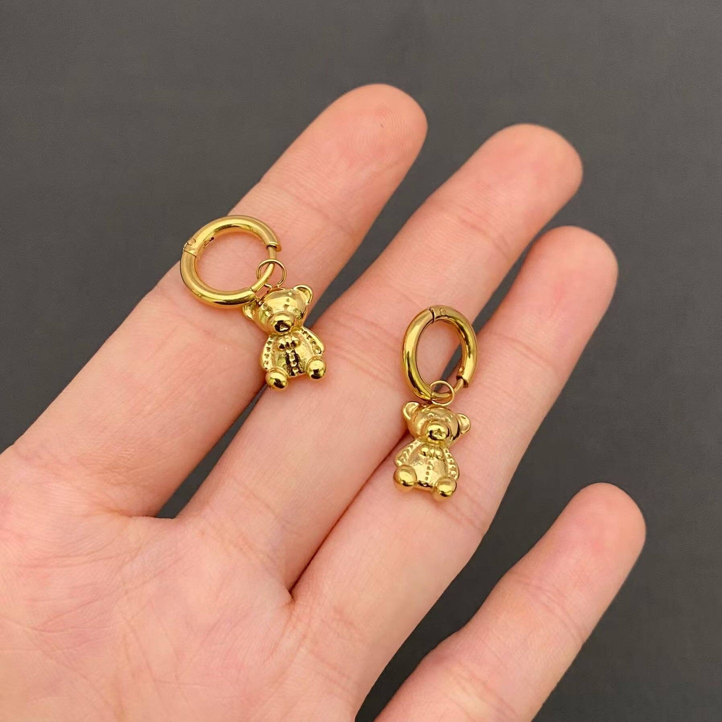 Mini Bear 18K Gold Plated S.Steel Huggie Earrings - FGS
