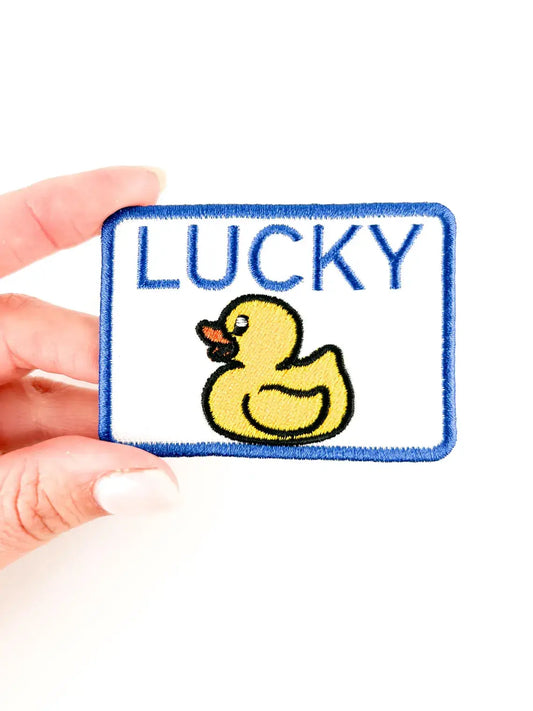 Lucky Duck Iron-On Patch - Embroidered Animal Funny Hunting