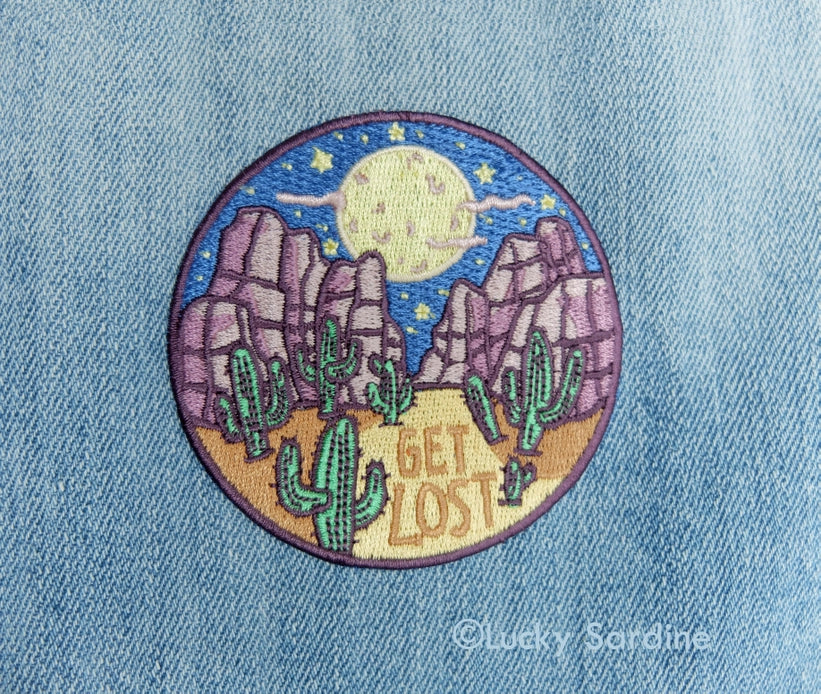 "Get Lost" Night Desert Scene Embroidered Patch