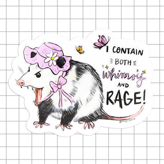 Whimsy and Rage Possum Vinyl Sticker