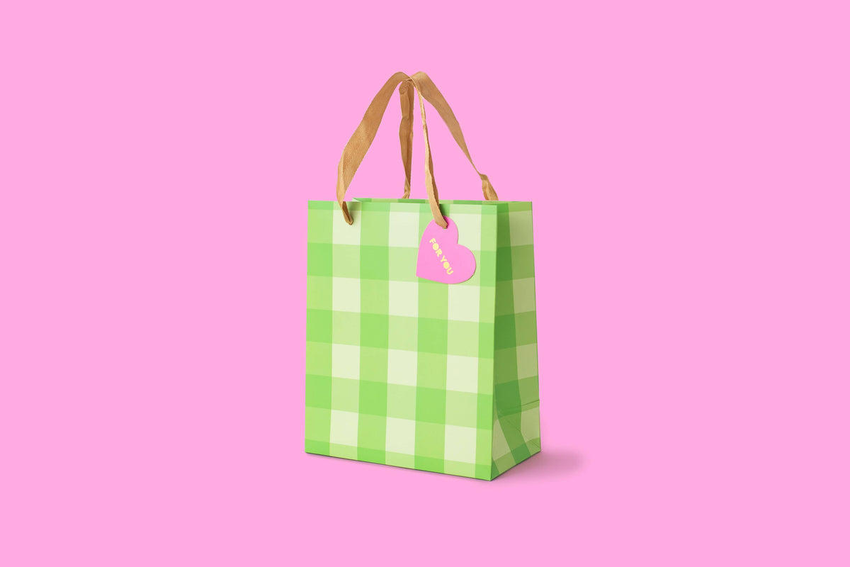 Gift Bags - Green Gingham - Assorted Sizes: Small
