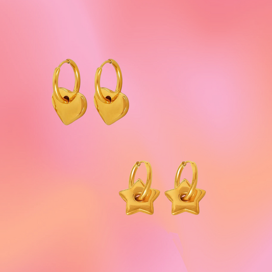 Gold Puffy Titanium Charm Earrings