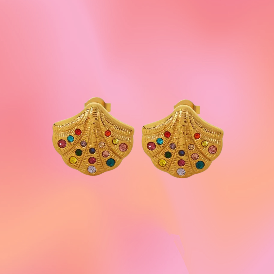 Colorful Gem Shell Titanium Studs