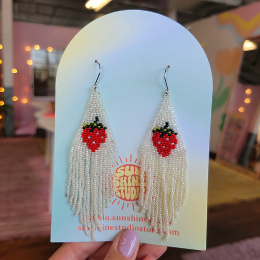 Beaded Strawberry Fringe Statement Earrings