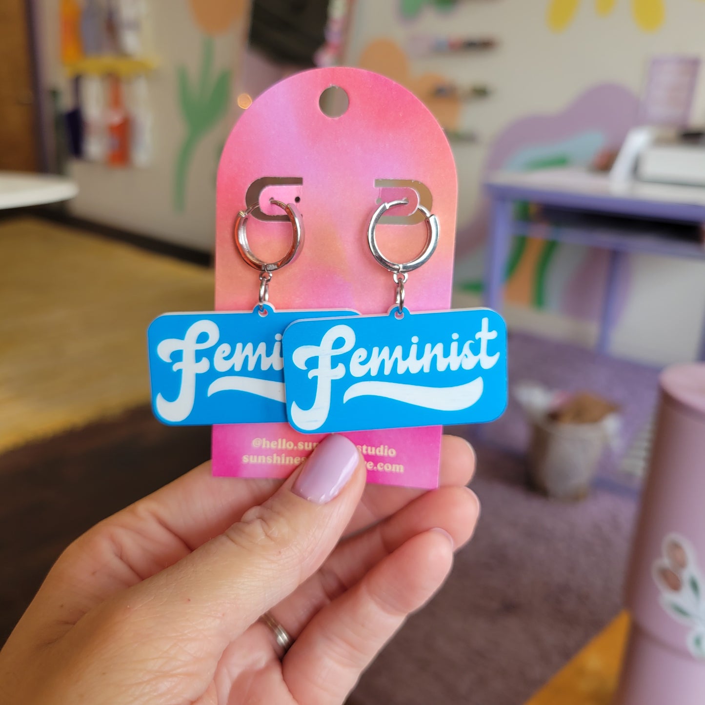 Blue Feminist Earrings