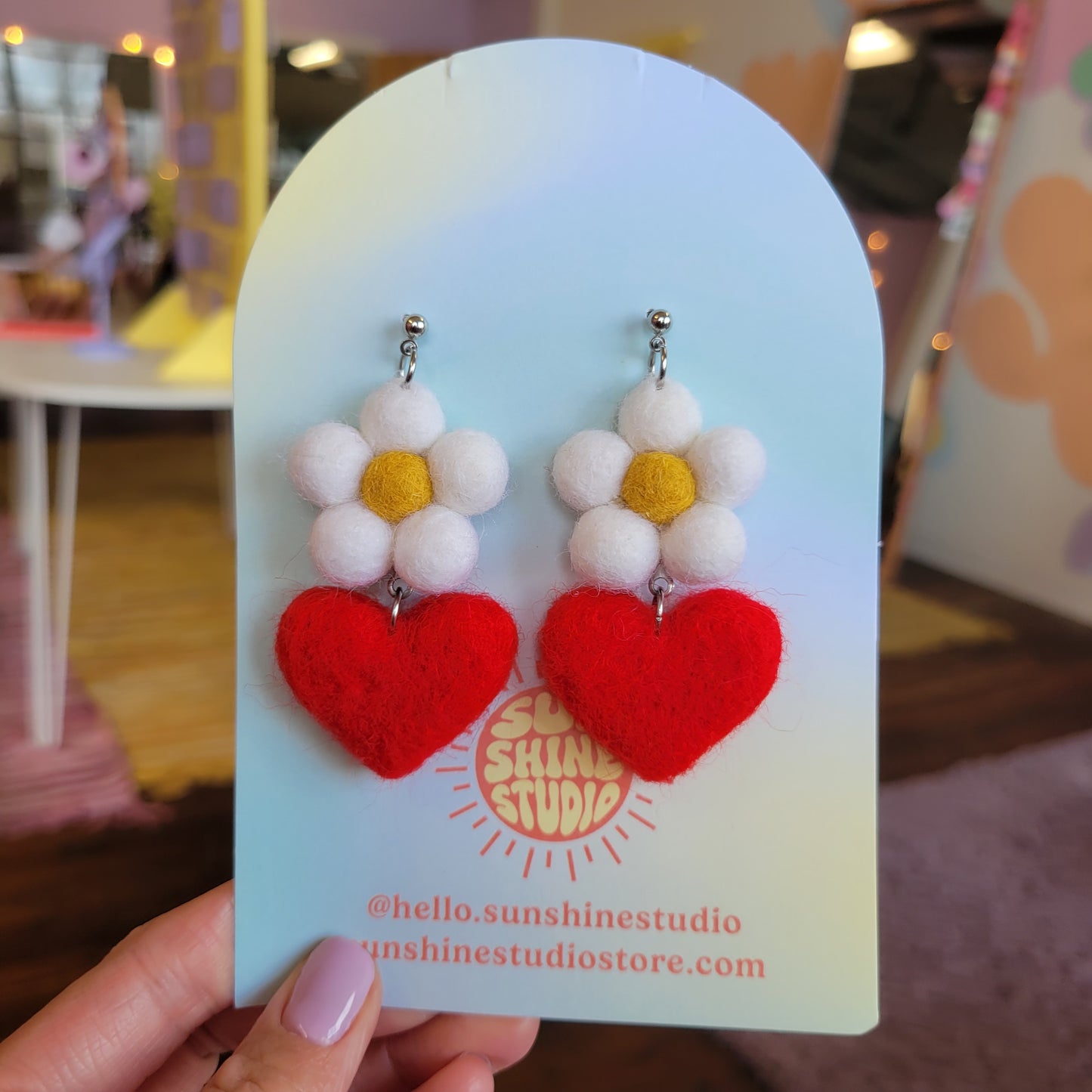 Felted Spring Heart Earrings