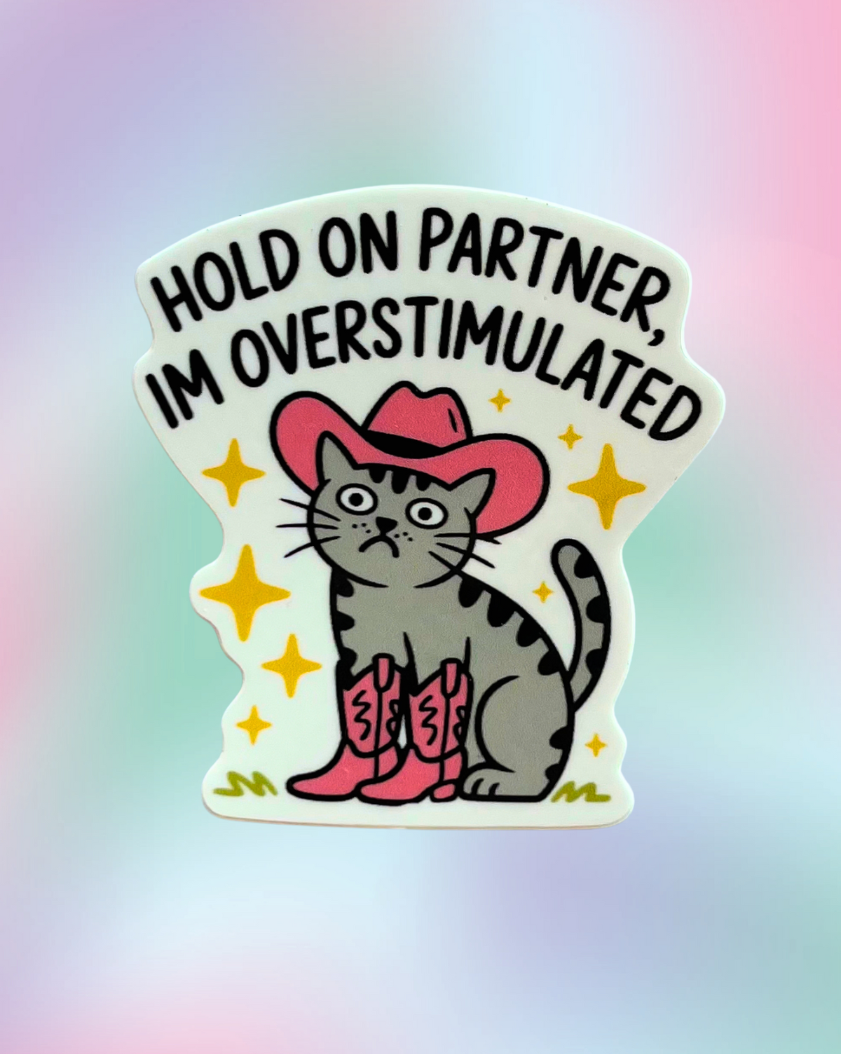 “Hold On Partner, I’m Overstimulated” Sticker