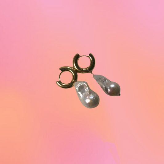 Chunky Hoop Titanium Pearl Earrings