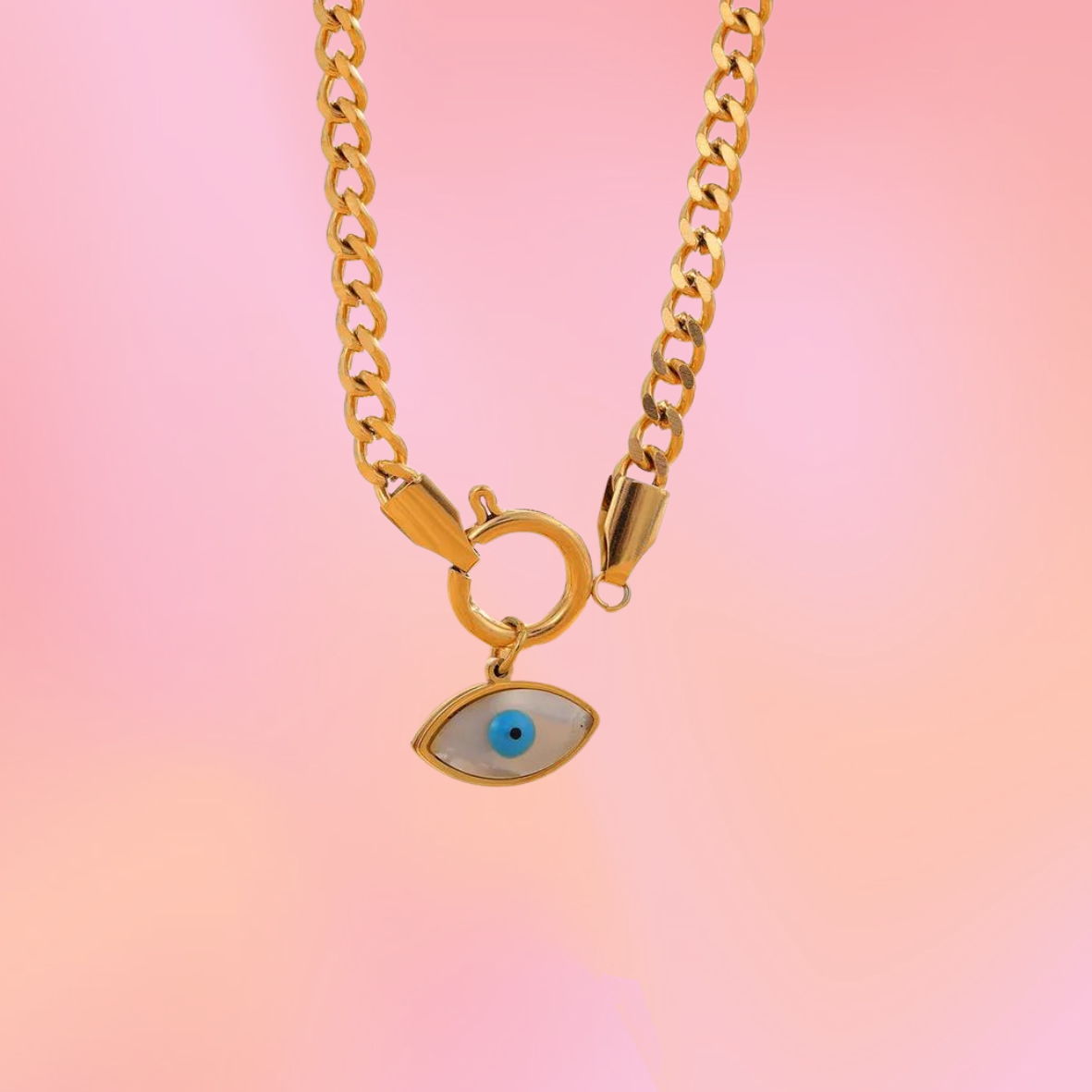 Eye Charm Titanium Chain Necklace