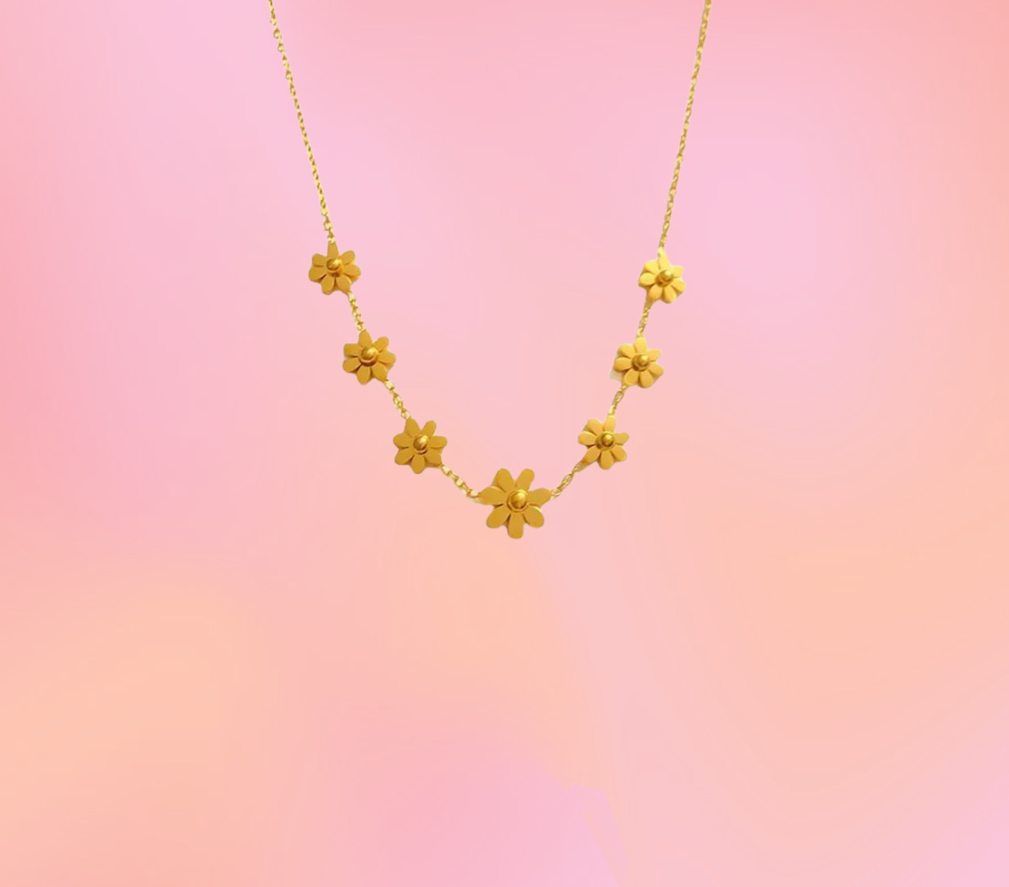 Titanium Retro Flower Chain Necklace