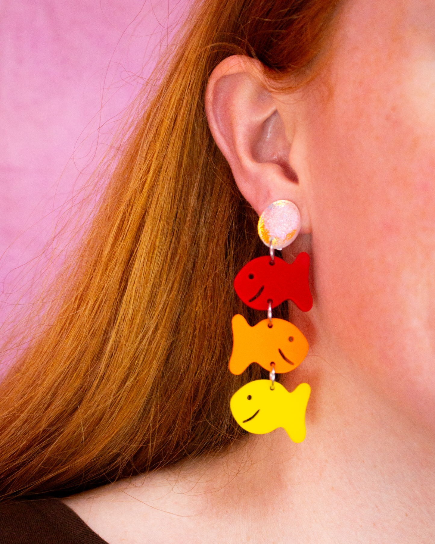 Rainbow Cracker Fish Dangle Earrings