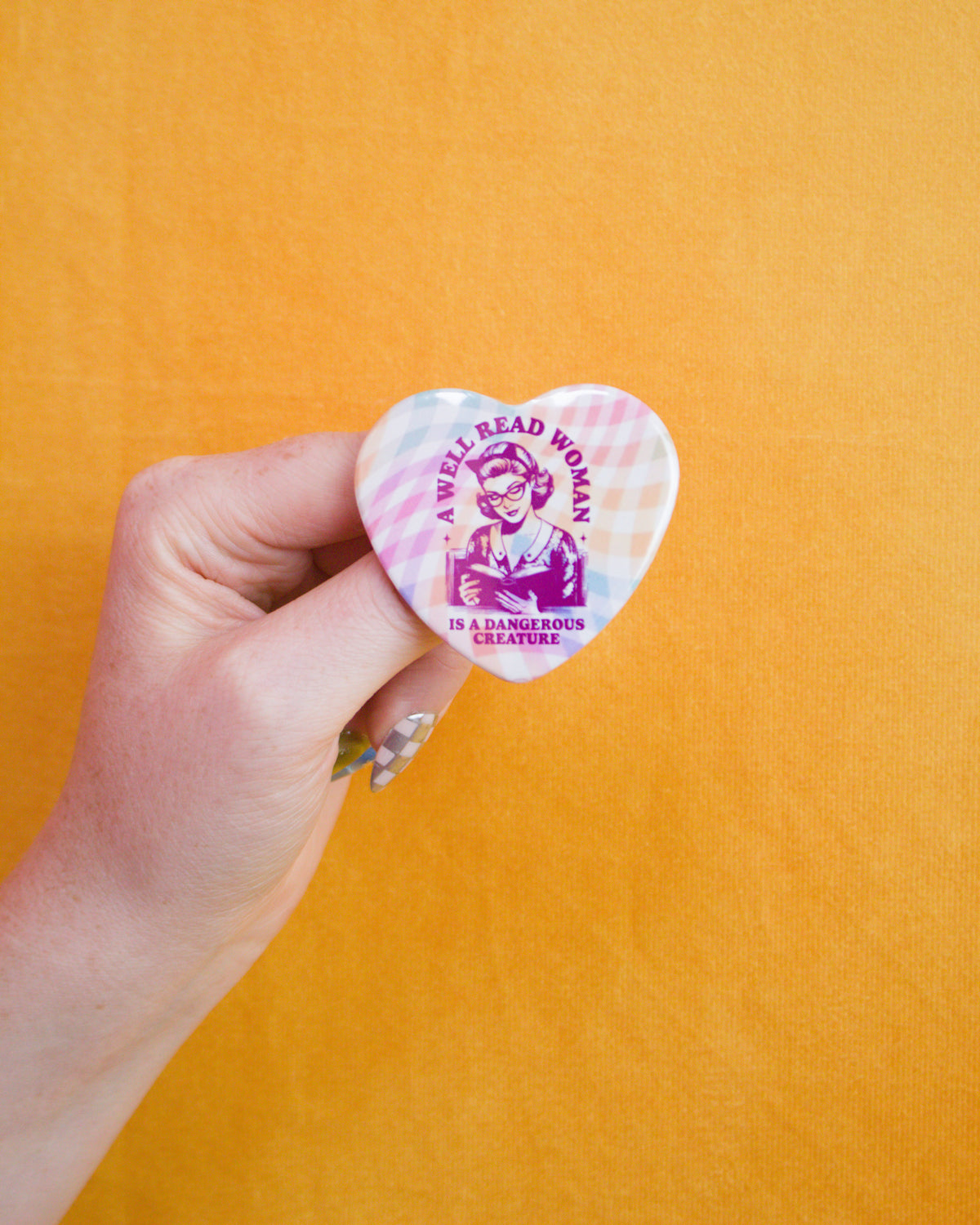 A Well Read Woman Heart Shaped Pin