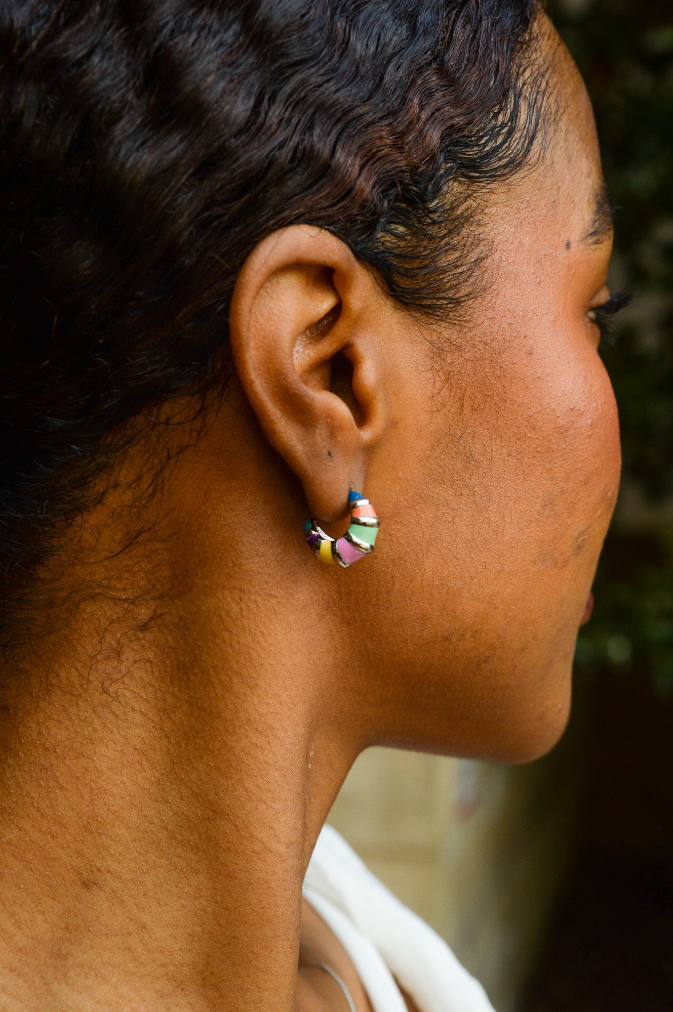 Colorful Stripe Titanium Hoop Earrings
