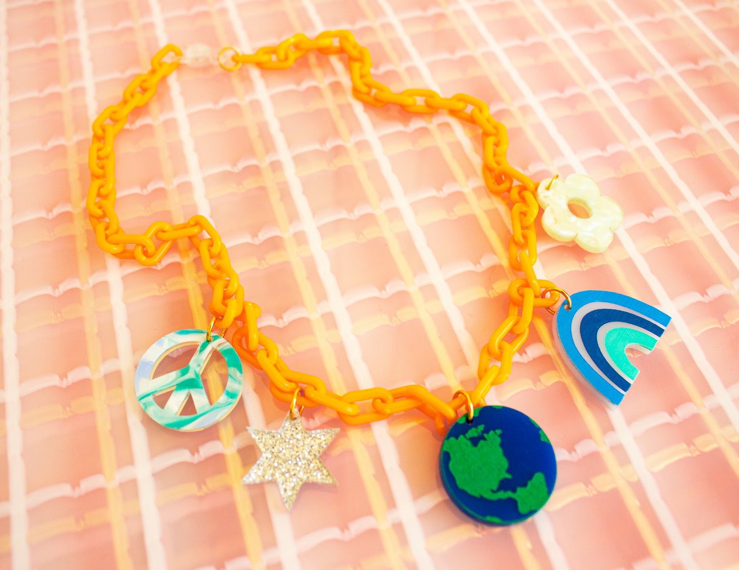 Colorful Statement Necklaces with Charms (Pink or Orange)