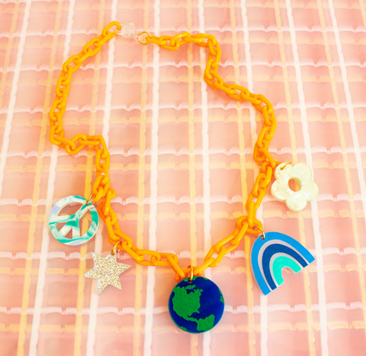Colorful Statement Necklaces with Charms (Pink or Orange)