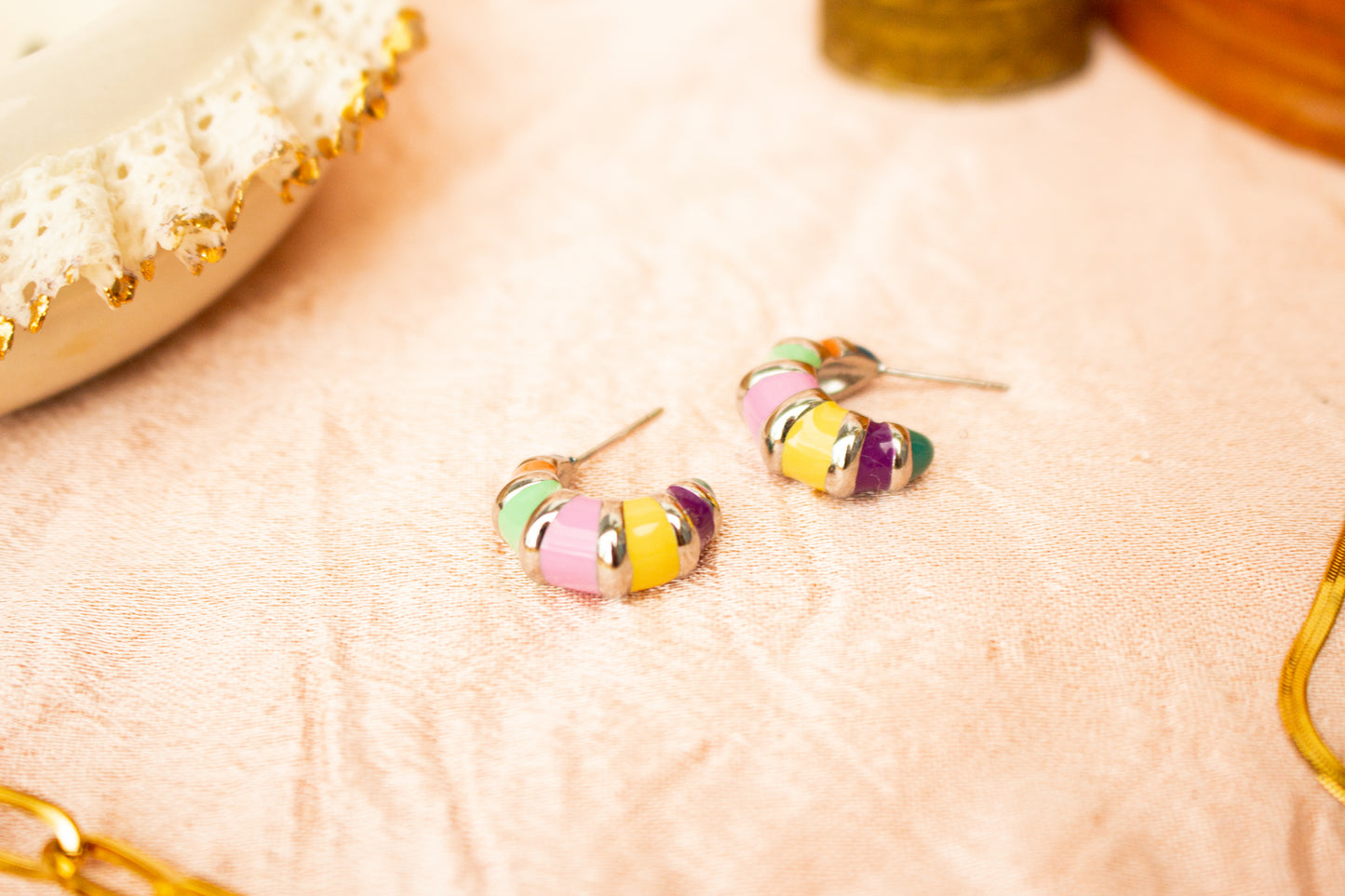 Colorful Stripe Titanium Hoop Earrings