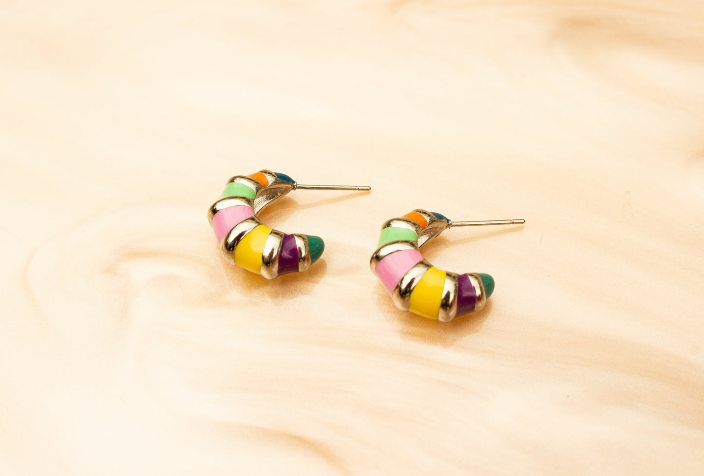 Colorful Stripe Titanium Hoop Earrings